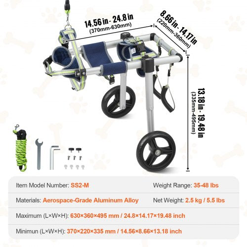 2 Wheels Dog Wheelchair for Back Legs Pet Wheelchair Lightweight