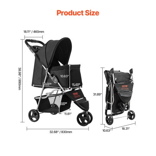 Pet Stroller 35 lbs Weight Capacity Foldable Dog Stroller Cart 3 Wheels