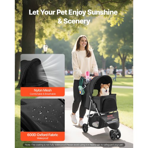 Pet Stroller 35 lbs Weight Capacity Foldable Dog Stroller Cart 3 Wheels