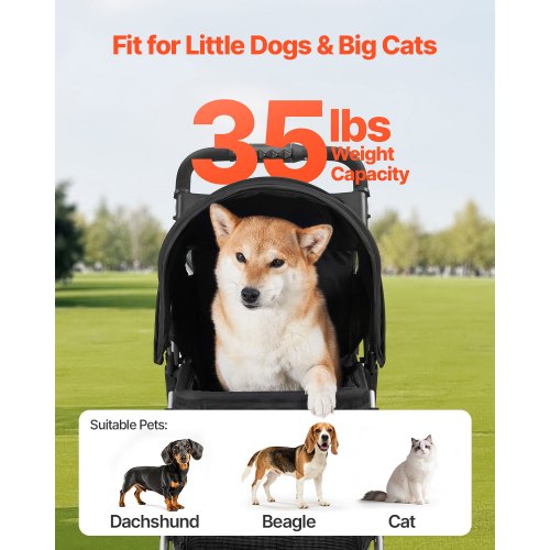 Pet Stroller 35 lbs Weight Capacity Foldable Dog Stroller Cart 3 Wheels
