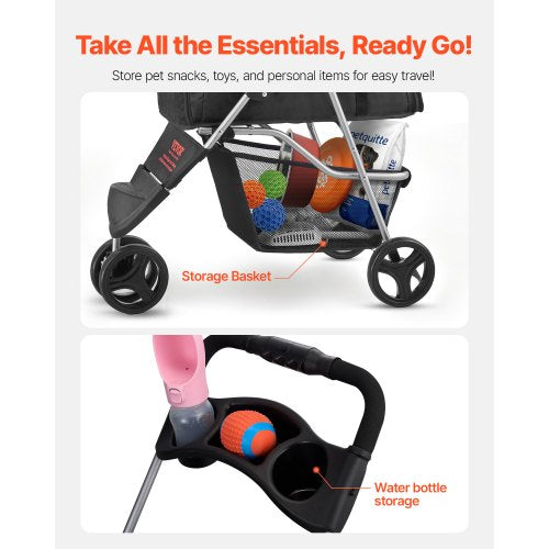 Pet Stroller 35 lbs Weight Capacity Foldable Dog Stroller Cart 3 Wheels