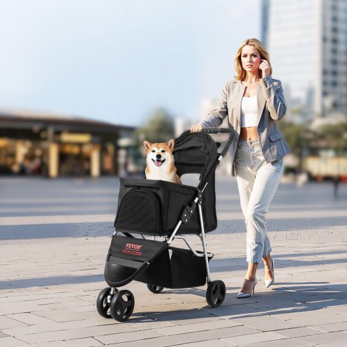 Pet Stroller 35 lbs Weight Capacity Foldable Dog Stroller Cart 3 Wheels
