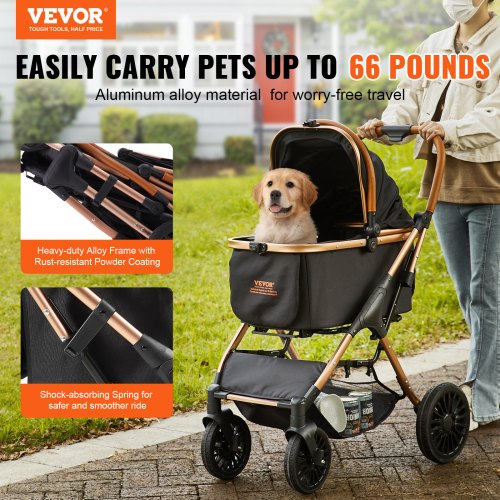 Pet Stroller 4 Wheels Dog Stroller Rotate with Brakes 66 lbs Weight