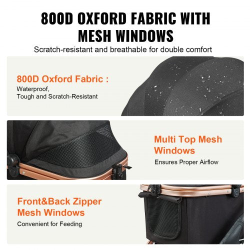 Pet Stroller 4 Wheels Dog Stroller Rotate with Brakes 66 lbs Weight