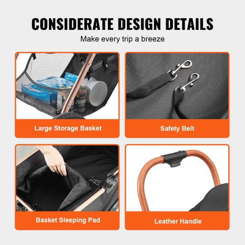 Pet Stroller 4 Wheels Dog Stroller Rotate with Brakes 66 lbs Weight