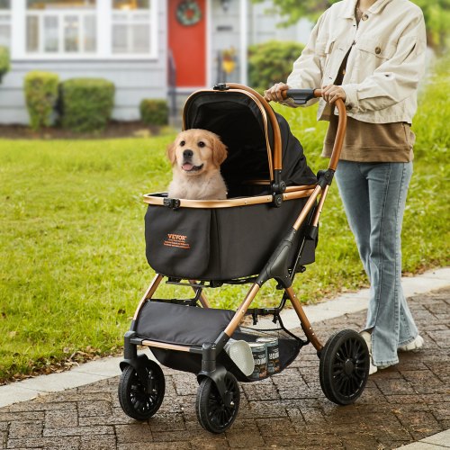 Pet Stroller 4 Wheels Dog Stroller Rotate with Brakes 66 lbs Weight