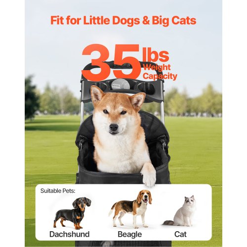 Pet Stroller 35 lbs Weight Capacity Foldable Dog Stroller Cart 4 Wheels