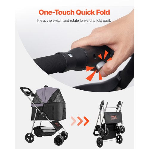 Pet Stroller 35 lbs Weight Capacity Foldable Dog Stroller Cart 4 Wheels