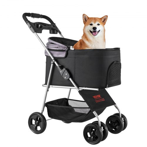 Pet Stroller 35 lbs Weight Capacity Foldable Dog Stroller Cart 4 Wheels
