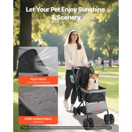 Pet Stroller 44 lbs Weight Capacity Foldable Dog Stroller Cart 4 Wheels