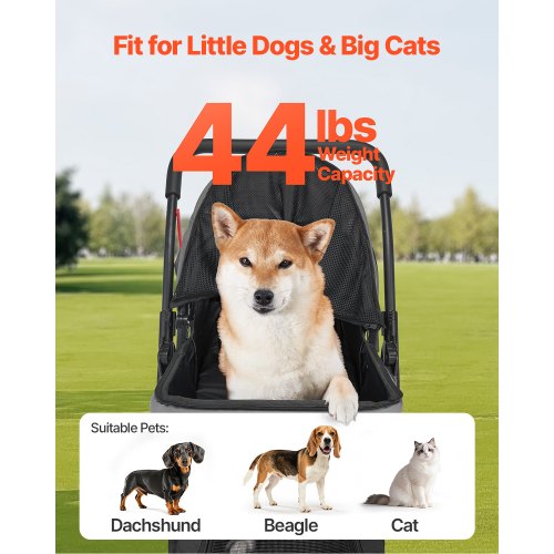 Pet Stroller 44 lbs Weight Capacity Foldable Dog Stroller Cart 4 Wheels