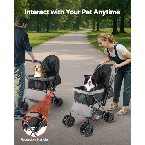 Pet Stroller 44 lbs Weight Capacity Foldable Dog Stroller Cart 4 Wheels