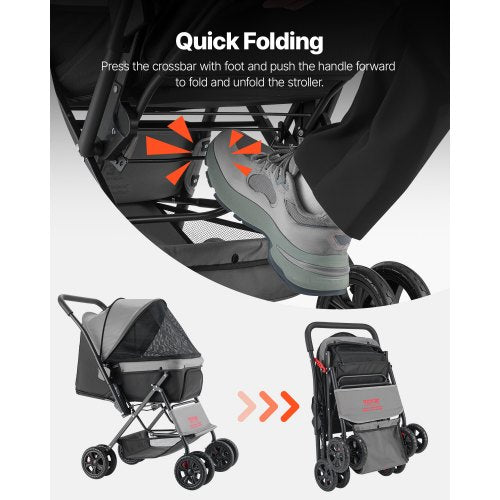 Pet Stroller 44 lbs Weight Capacity Foldable Dog Stroller Cart 4 Wheels