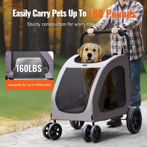 Pet Stroller 4 Wheels Dog Stroller with Brakes 160lbs Weight Capacity