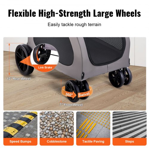 Pet Stroller 4 Wheels Dog Stroller with Brakes 160lbs Weight Capacity