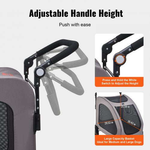 Pet Stroller 4 Wheels Dog Stroller with Brakes 160lbs Weight Capacity