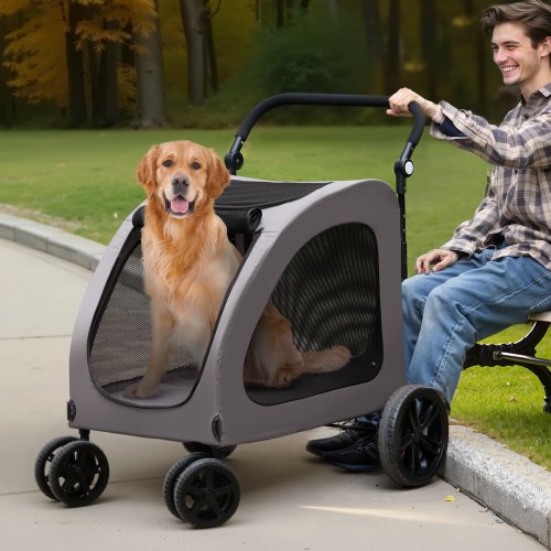 Pet Stroller 4 Wheels Dog Stroller with Brakes 160lbs Weight Capacity
