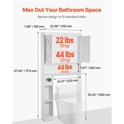 Over The Toilet Storage Cabinet 6744 in Height Bathroom Storage Organizer
