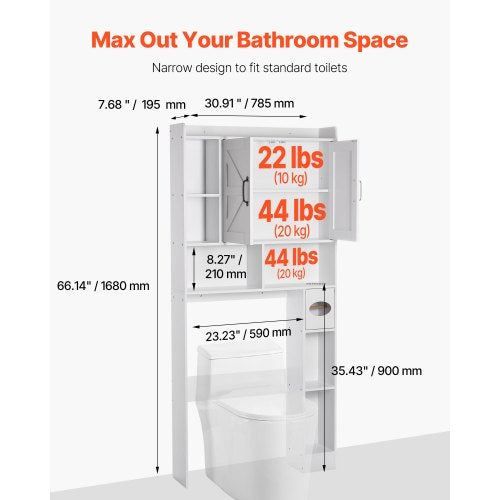Over The Toilet Storage Cabinet 6614 in Height Bathroom Storage Organizer