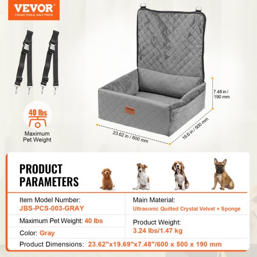 Dog Car Seat Dog Booster Seat for Car with A Storage Pocket ClipOn Safety