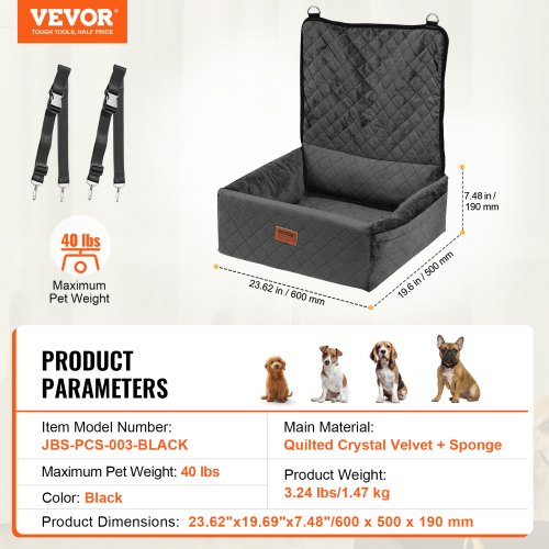 Dog Car Seat Dog Booster Seat for Car with A Storage Pocket ClipOn Safety