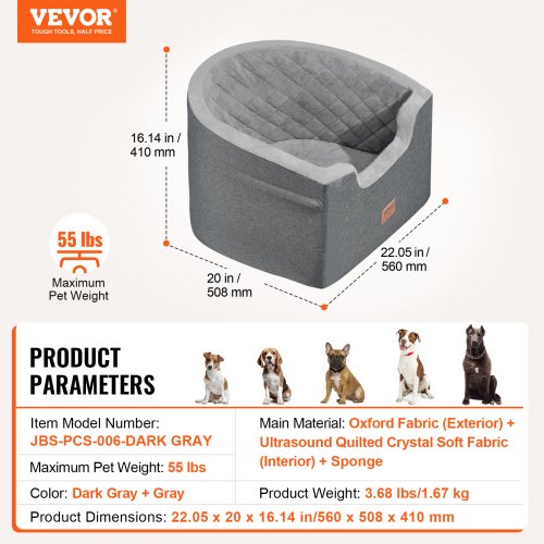 Dog Booster Car Seat Pet Car Seat for Small Medium Dog up to 55 lbs Gray