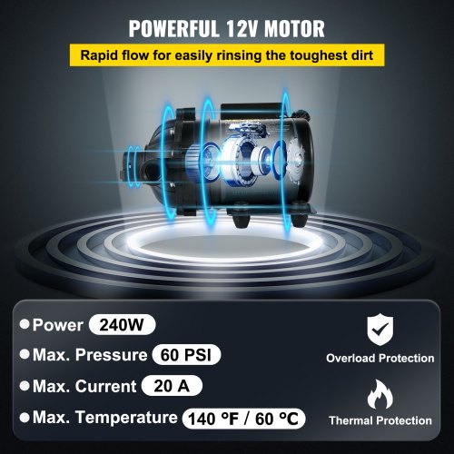 Washdown Pump 12V DC 7 GPM 60 PSI Max 10 FT Lift Self Priming Water