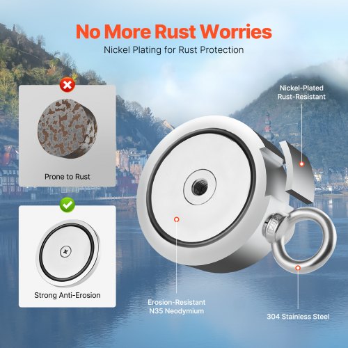 Magnet Fishing Kit 2000 LBS907 Kg DoubleSided Pulling Force Strong Magnet
