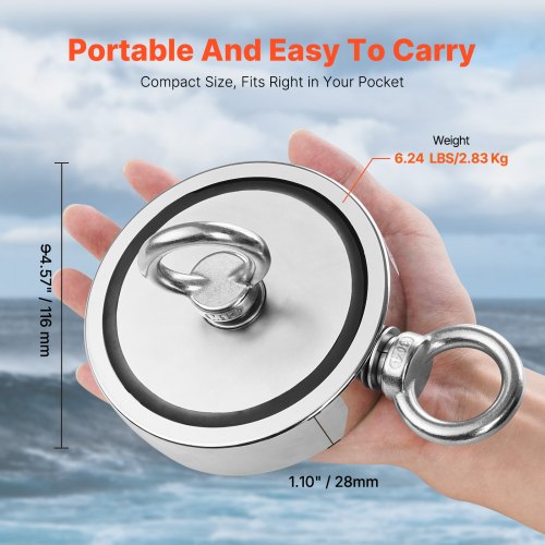 Magnet Fishing Kit 2000 LBS907 Kg DoubleSided Pulling Force Strong Magnet