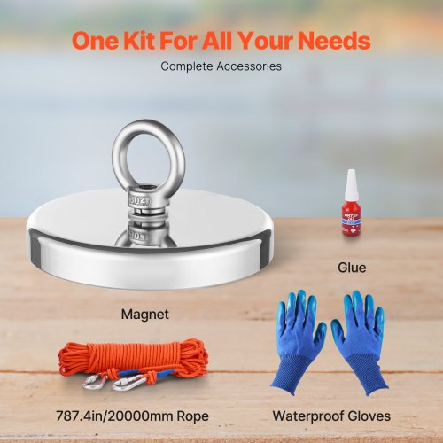 Magnet Fishing Kit 1300 LBS590 Kg SingleSided Pulling Force Strong Magnet