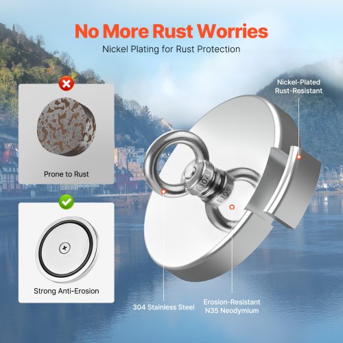 Magnet Fishing Kit 1300 LBS590 Kg SingleSided Pulling Force Strong Magnet