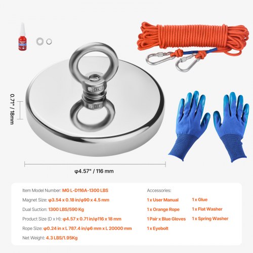 Magnet Fishing Kit 1300 LBS590 Kg SingleSided Pulling Force Strong Magnet