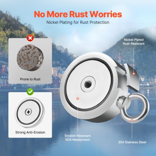 Magnet Fishing Kit 1000 LBS454 Kg DoubleSided Pulling Force Strong Magnet