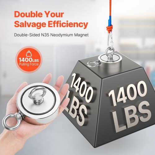 Magnet Fishing Kit 1400 LBS635 Kg DoubleSided Pulling Force Magnet