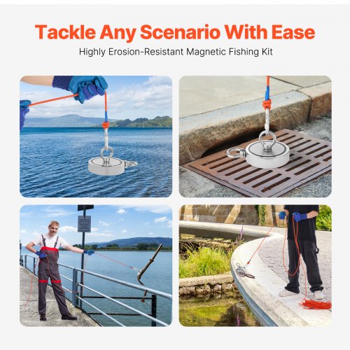 2000 LBS Strong Fishing Magnet Kit Double Sided Pull Force and Rope Carabiner