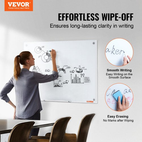 Magnetic Glass Whiteboard Dry Erase Board 36x24 WallMounted Large White