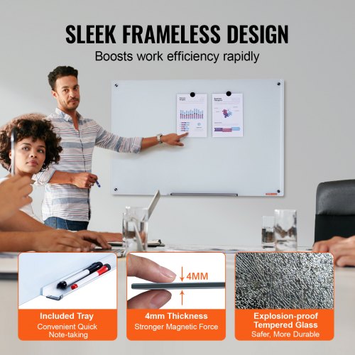 Magnetic Glass Whiteboard Dry Erase Board 36x24 WallMounted Large White