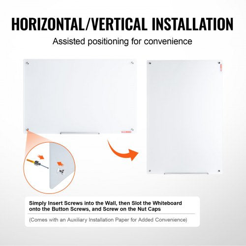 Magnetic Glass Whiteboard Dry Erase Board 36x24 WallMounted Large White
