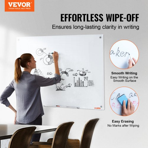 Magnetic Glass Whiteboard Dry Erase Board 48x32 WallMounted Large White