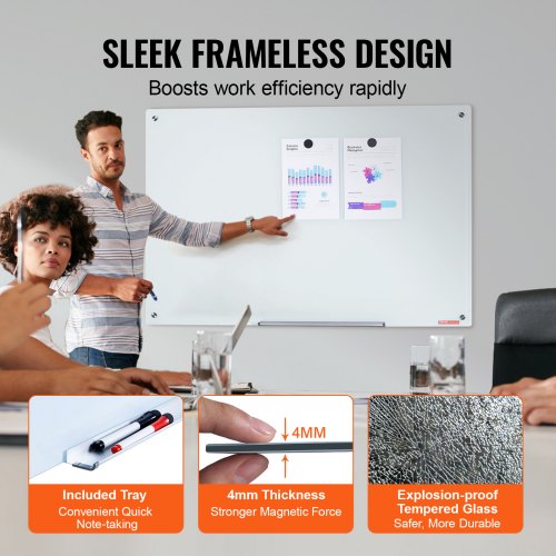 Magnetic Glass Whiteboard Dry Erase Board 48x32 WallMounted Large White