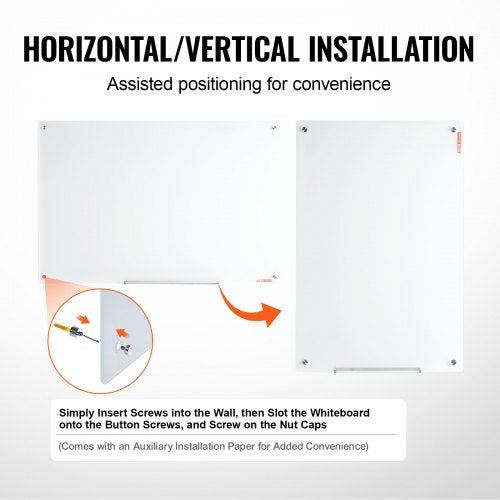 Magnetic Glass Whiteboard Dry Erase Board 48x32 WallMounted Large White