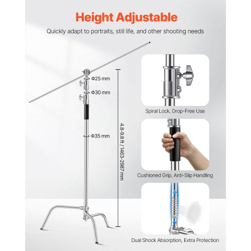 C Stand Max Height 1083 ft330 cm Stainless Steel Heavy Duty Photography