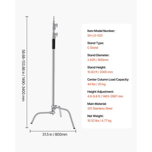 C Stand Max Height 1083 ft330 cm Stainless Steel Heavy Duty Photography