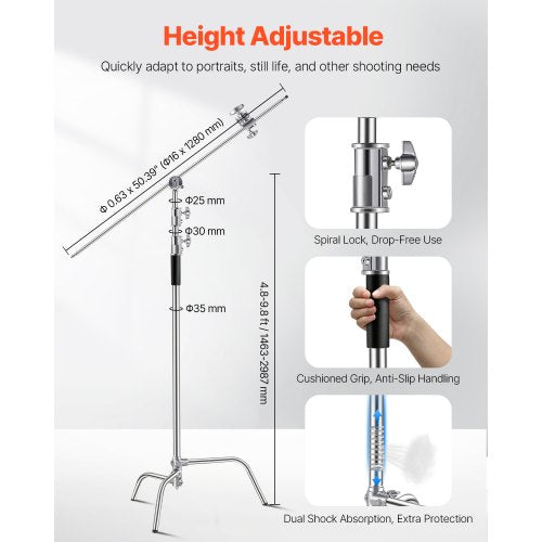 C Stand with Boom Arm Max Height 1083 ft330 cm Stainless Steel Heavy
