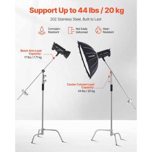 C Stand with Boom Arm Max Height 1083 ft330 cm Stainless Steel Heavy