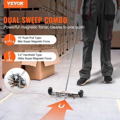 15Inch Magnetic Sweeper with Wheels 8 lbs Capacity with Telescoping