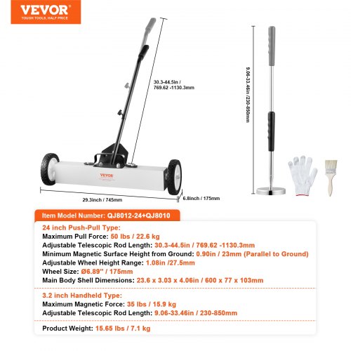 24Inch Magnetic Sweeper with Wheels Telescoping Magnetic Pickup Tool – 175MM