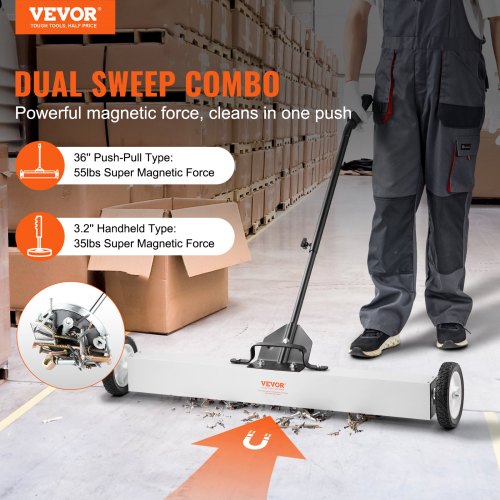 36Inch Magnetic Sweeper with Wheels 55 lbs Capacity with Telescoping