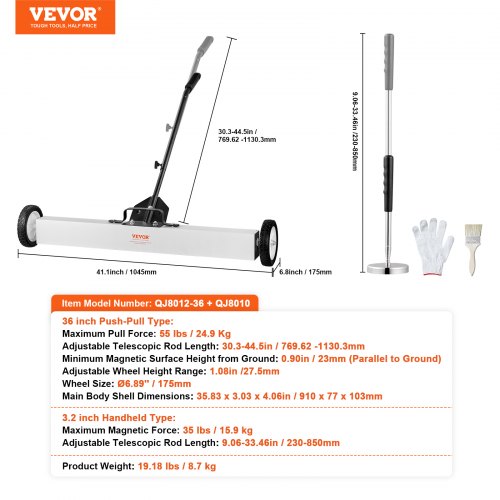 36Inch Magnetic Sweeper with Wheels 55 lbs Capacity with Telescoping