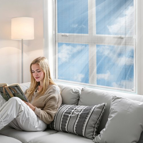Magnetic Window Screen 58.27 x 39.17 inch PVC and Fiberglass Mesh White